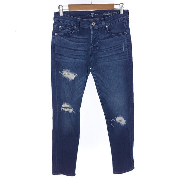 For All Mankind Josefina Skinny Boyfriend Button Fly Distressed Jeans Size 26 - Picture 1 of 11